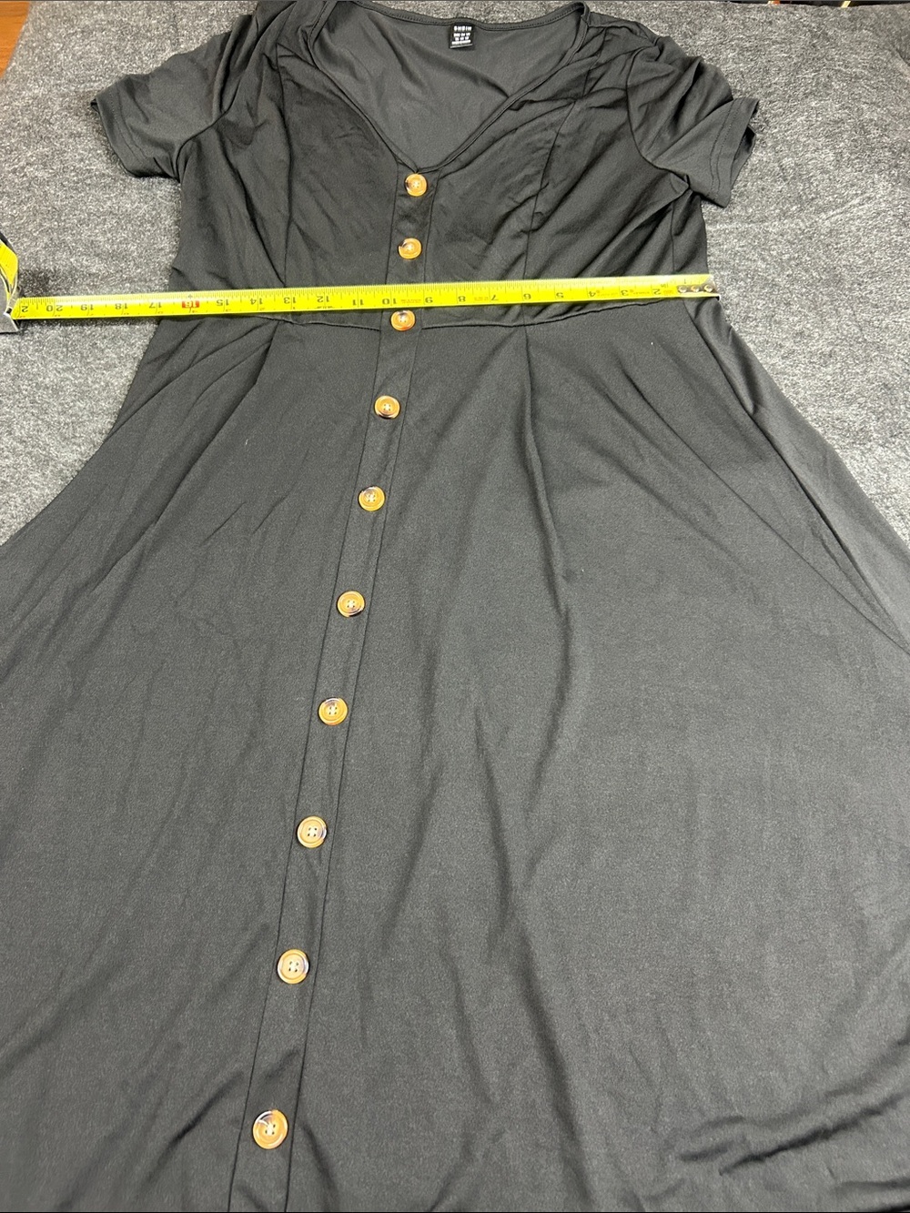 SHEIN Black Button-Front Short Sleeve V-Neck Dress